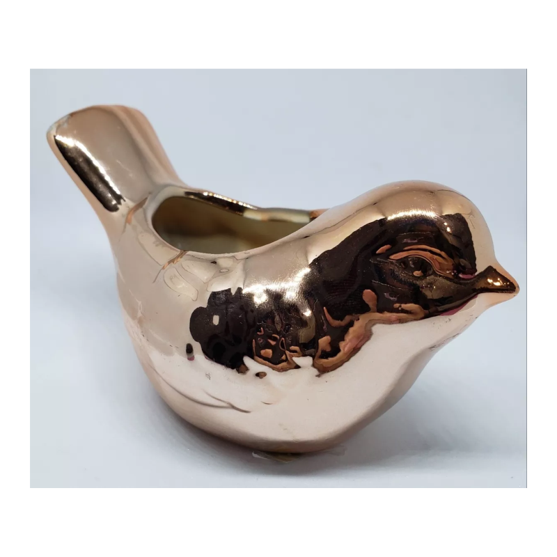 Vaso Tipo Cachepot Pássaro Rose Cerâmica Para Suculentas