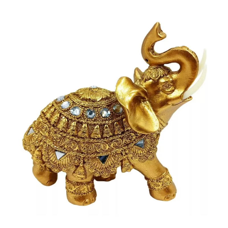 Elefante Indiano Dourado Decorativo Resina Sorte Sabedoria