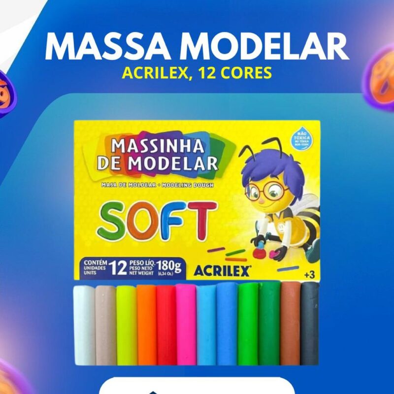Massa de modelar Acrilex 12 cores